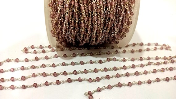 Rhodonite 3mm Rondelle Faceted Rosary Beaded Sterling Silver Chain Sold Per Foot Great Quality Chain