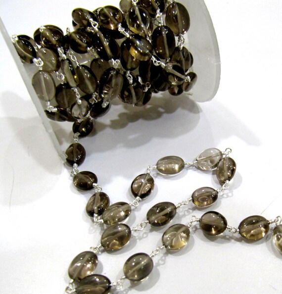 Smoky Quartz Oval Plain Smooth Beaded Rosary Chain  Semi Precious Beads Wholesale Price Jewelry making chain Sold Per Foot