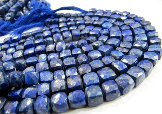 Natural Lapis lazuli Cube beads 3D Box shape Faceted beads 8 to 9mm size Strand 8 inches Long Sold per strand in Wholesale Prices