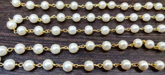 Faux Pearl 6mm Round Plain Smooth Beads Rosary Beaded Chain Gemstone Wholesale Prices Sold per foot