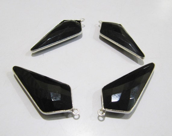 Natural Black Spinel Briolette Faceted 15x35mm Arrowhead  Single Loop  Bezel Connector charm pendant sold per piece