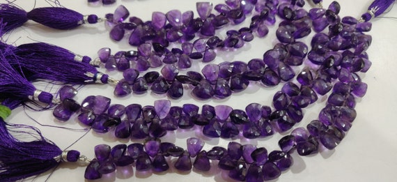 Natural Amethyst Trillian Shape Briolette 10 to 15mm  Beads Sold per Strand 8 Inches Long Great Quality Beads