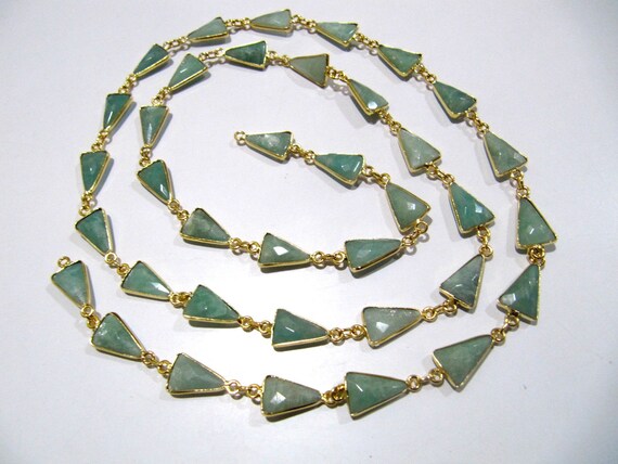 Natural Amazonite Trillion Shape Briolette Faceted Bezal Connector Chain 10x13mm Gold Plated Sold Per Foot High Quality jewelry making