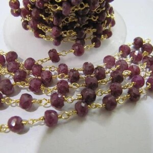 3 Feet-Ruby Rosary Chain 3.5 to 4.5mm Beads Rondelle Faceted, Ruby Corundum Beads Wire Wrapped Aati Rosary chain Wholesale Jewelry Making