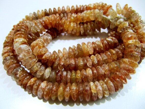 Natural Sunstone Smooth Beads Rondelle German cut Shape Genuine Sunstone 8-9mm Size Length 8 inches Far Size Gemstone Beads Wholesale Prices