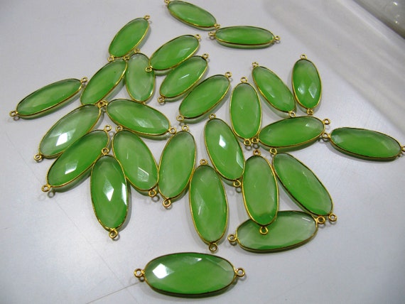 Green Chalcedony Oval Shape 20x35mm Briolette Bezel Connectors Green Hydro Quartz Double  Loop Handmade Charms Pendants sold per piece