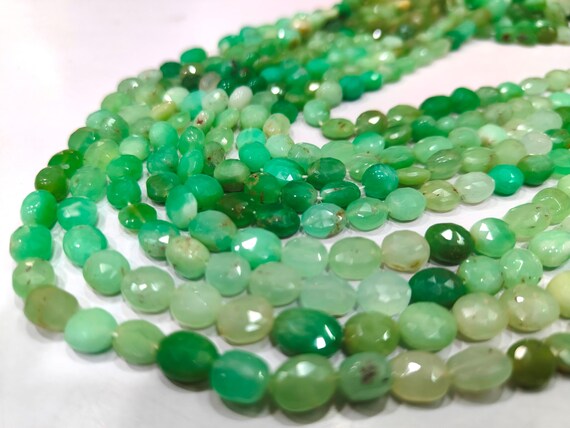 Natural Chrysoprase Oval Shape Faceted Briolette Beads 7X9mm Green Gemstone Beads sold per Strand 13 inches long  Wholesale Prices