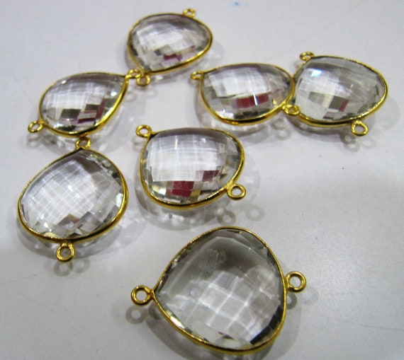 Natural Rock Crystal Quartz Heart Shape 20mm Briolette Bezel Connectors charms  Double Loop Handmade Gemstone Bezels Pendant per Piece