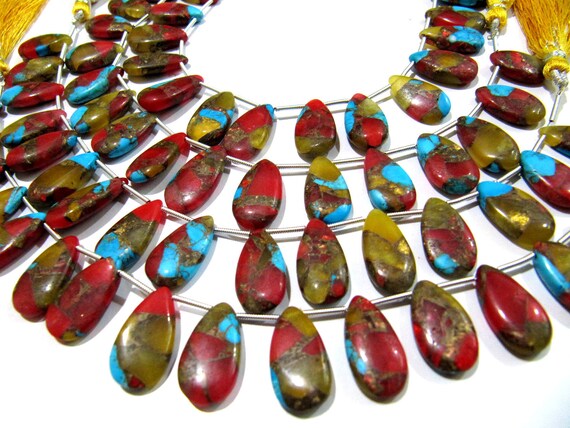 Multi Oyster Copper Turquoise Pear Shape Smooth Plain Size 10x16 To 12x20mm Multi Color shaded Beads Strand 8 inches Long Sold Per Strand
