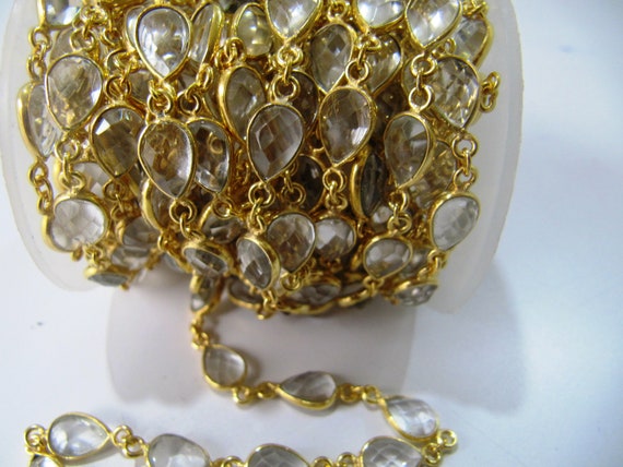 Natural Rock Crystal Quartz Pear Shape 10x15 mm Bezel Connector Chain Sold Per Foot High Quality Wholesale Prices Jewelry Handmade chain