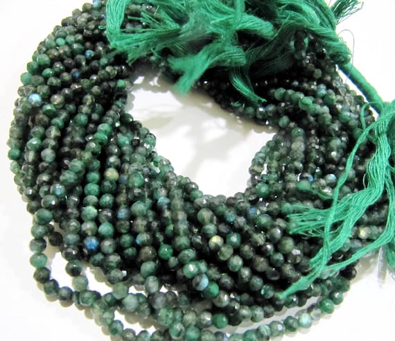 Natural Green Labradorite Round Faceted 4mm Beads  Strands 13 inch Long Top Quality Jewelry making Gemstone Beads