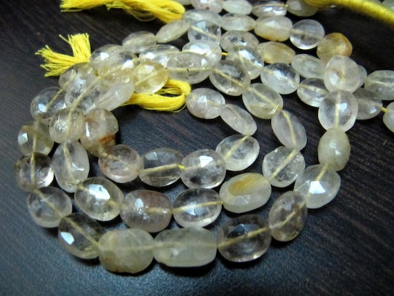 Natural Golden Rutilated Quartz Oval Faceted Briolette Beads 10 to 12mm Rutile Quartz Untreated Gemstone sold per strand 13 inch long