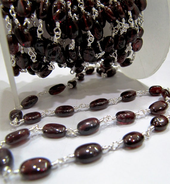 Natural Garnet Oval Plain Smooth Approx 5x7mm to 6x8mm Beaded Rosary Chain Sold Per Foot High Quality Wholesale Price Jewelry making chain