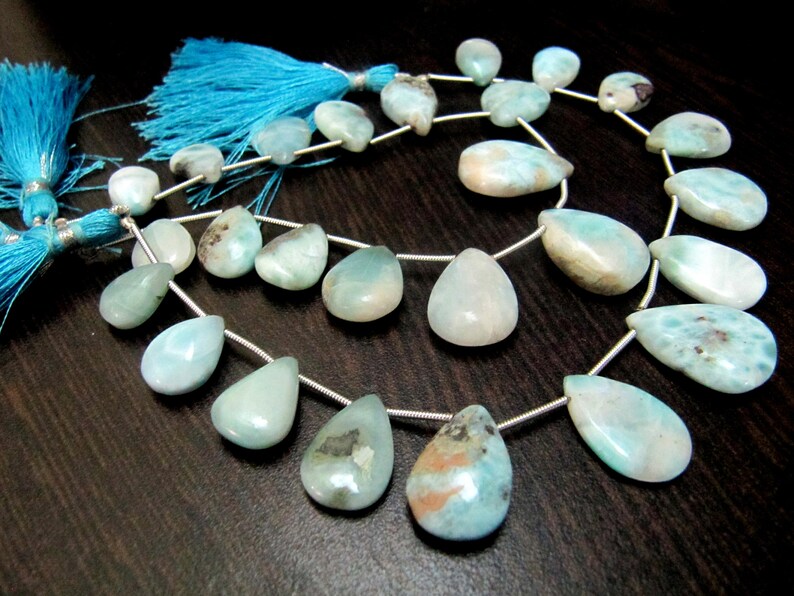 ON SALE Natural Larimar plain Smooth Heart Pear Shape Beads 8 Inches Long Strand Blue Beads For Jewelry Making Wholesale Prices