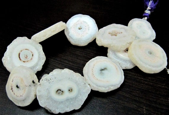 Natural White Solar Quartz Druzy Stalactite Slice Beads approx 20 to 30mm Size Mossy Stone Drusy strand Length 7-8 inch long Wholesale Price