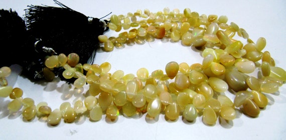 Best Quality Ethiopian Opal Golden Beads, Flat Drop Smooth Beads Size 4x6mm to 6x9mm, Strand 8 inch Long with approx. 70 beads per strand