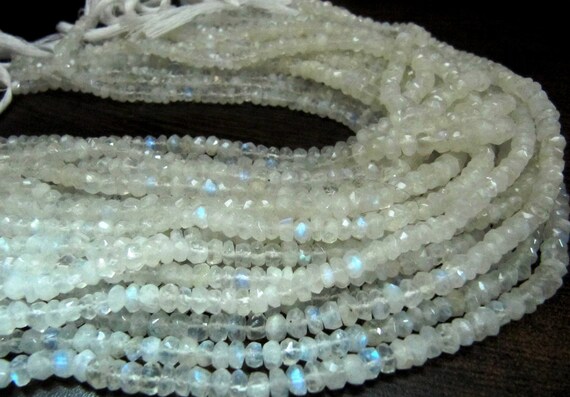 Natural white Rainbow Moonstone Rondelle Faceted Beads 5 to 6mm Strand 8 inches long High Quality Blue Flashy Beads Wholesale Prices