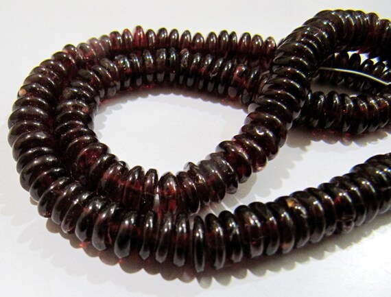 Natural German Cut Smooth Rondelle Garnet Beads / Mozambique Garnet Beads Disc Shape 5-7mm Size Strand 8 inches Long Graduated Beads