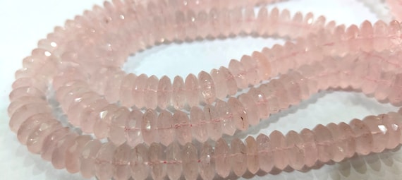 Natural Rose Quartz  Faceted Gemstone Beads German Cut Rondelle Shape Beads 9-12 mm Strand 8 inches long Graduated Beads