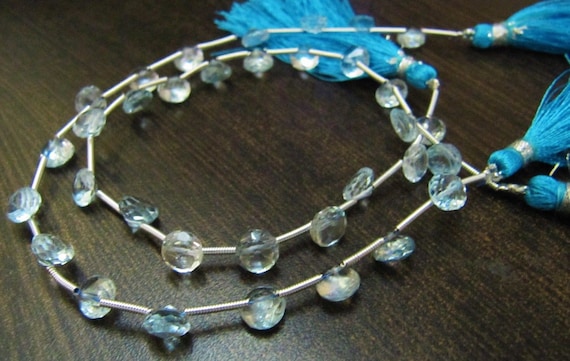 Natural Genuine Blue Topaz Onion Shape Faceted Sky BT 6-7mm Untreated Beads Strand 8 Inches long, Sky Blue Color Gemstone Beads Wholesale