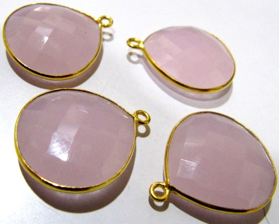 Pink Chalcedony Heart Shape 20mm Briolette Connectors Pink Quartz Stone Single Loop Bezel Jewelry Making Charms sold per piece