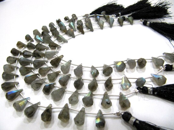 Natural Labradorite Blue Flashy  Briolette Faceted Teardrop 6x10mm to 9x15mm Beads Sold per Strand 8 inches long Top Quality Beads