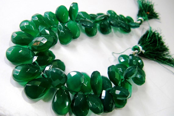 Natural Green onyx Pear Shape Briolette  Size 8x10mm to 10x15mm Side Drilled Beads 50 to 55 Beads per Strand of 8 inch Long Wholesale Price