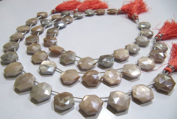 Natural Peach Moonstone AB Mystic Coated Hexagon Shape 14mm Beads Strand 10 Inches Long Jewelry Making Beads Sold Per Strand