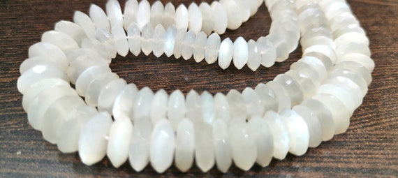 Natural White Moonstone  Faceted Gemstone Beads German Cut Rondelle Shape Beads 9-12 mm Strand 8 inches long Graduated Beads