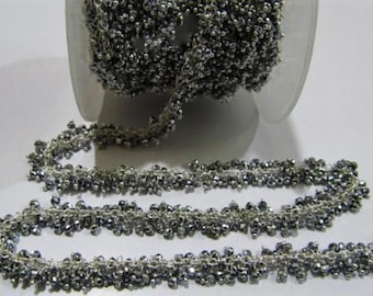Pyrite Silver Hydro Quartz Rondelle Faceted 3mm Size Wire Wrapped Cluster Beaded  Chain Wholesale Prices sold per foot