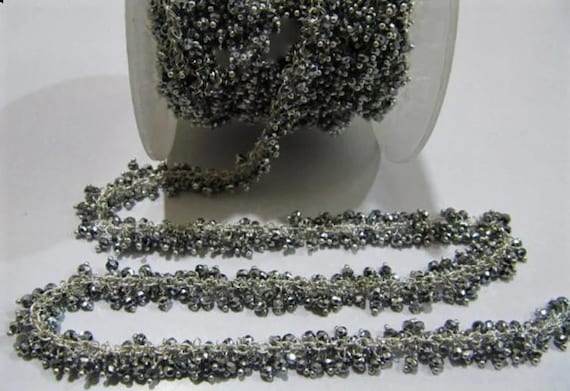 Pyrite Silver Hydro Quartz Rondelle Faceted 3mm Size Wire Wrapped Cluster Beaded  Chain Wholesale Prices sold per foot