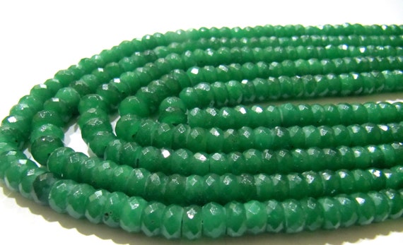 Emerald Rondelle Micro Faceted 6 to 8mm Green Beads Strand 8 inches Long Thermal Processed Beads Top Quality