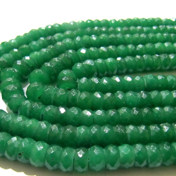 Emerald Rondelle Micro Faceted 6 to 8mm Green Beads Strand 8 inches Long Thermal Processed Beads Top Quality