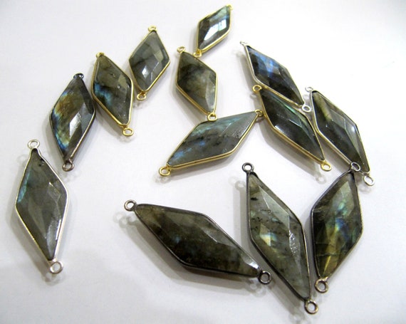 Natural Labradorite Marquise Fancy Shape Size 14x34mm Laser Cut Briolette Faceted Double loop bezel Connectors charms Sold Per Piece