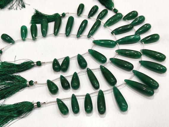 Natural Green Emerald Long Teardrop Plain Smooth 1 Inch Long Beads Sold Per Starnd  8-inch Long