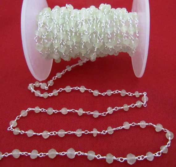 Natural Prehnite Beaded Rosary Chain,  Rondelle Faceted Gemstone Beaded Chain 3mm-4mm Wholesale Prices sold per foot