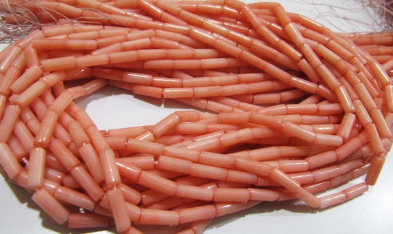 Amazing Pink Coral Italian Tubelite Shape Beads Size 3x9mm Approximately Sold per Strand of 14 Inches Long Smooth Pink Coral Beads