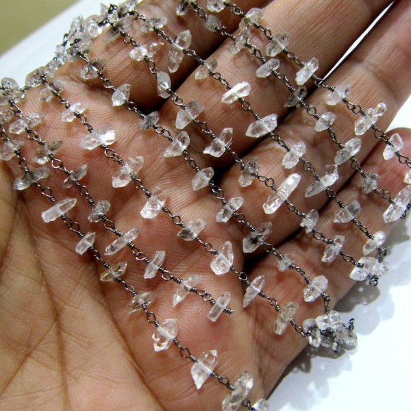 1 Foot -: Natural Herkimer Diamond Quartz irregular Rough  Chip 5 to 8mm Beaded Wire Wrapped Rosary Chain Wholesale Prices