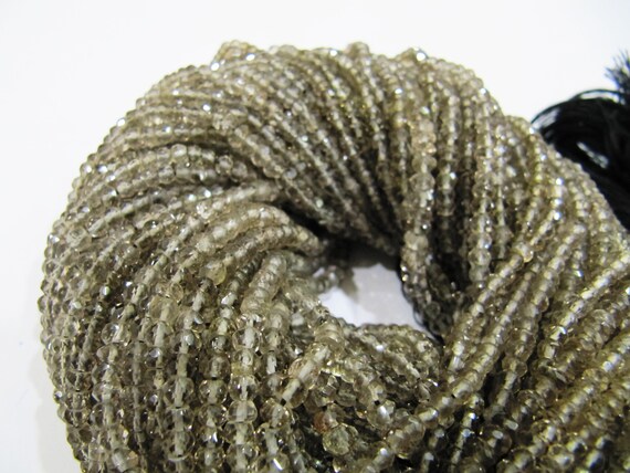 Natural Smoky Quartz Rondelle Faceted 3.5 to 4mm best Quality Beads Strand 13 inches Long Jewelry making gemstone beads