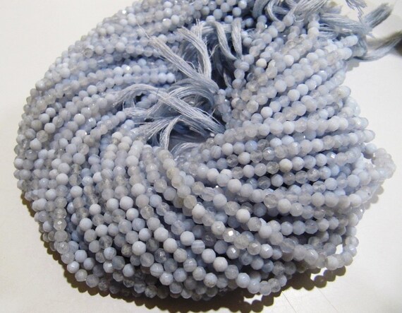 Natural Blue Lace Agate Round Faceted 4mm Ball Shape Beads Strand 13 inch Long Top Quality Beads Wholesale Prices