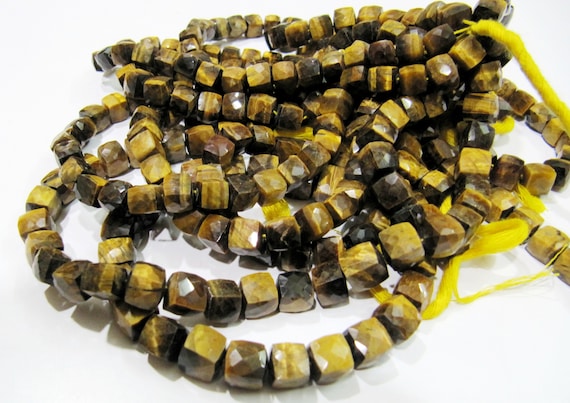 Natural Tiger's Eye 3D Faceted Box Beads 8 to 9mm, Tiger Eye Faceted Cube Beads Strand 8 inch long Top Quality Semi Precious Stones Beads