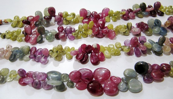 Natural Multi Sapphire Pear Shape Beads / Smooth Beads Side Drilled Beads/ Size 5x8 to 7x10mm Strand 9 inch heart shape Multi Sapphire Beads