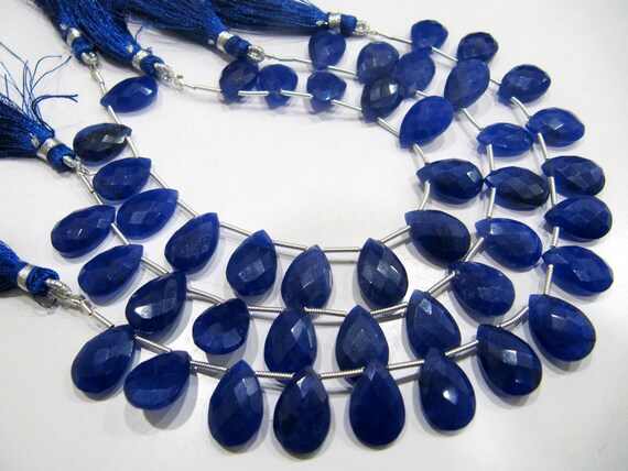 Blue Sapphire Pear Heart Shape Briolette  Faceted Beads Size 10x15mm Sold per strand  8 inches long Jewelry Making Gemstone Beads
