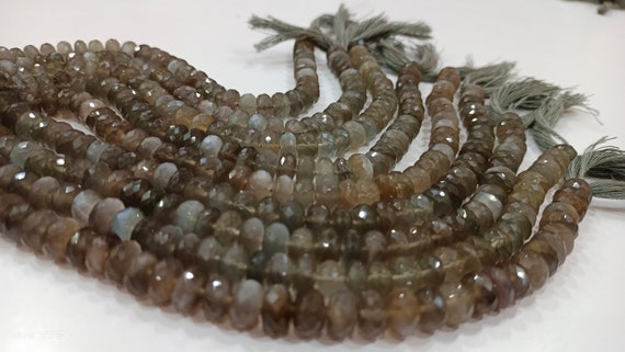 Natural Grey Moonstone Rondelle Faceted 8mm Gemstone Beads Sold Per Strand 8 Inches Long Great Quality Wholesale Beads