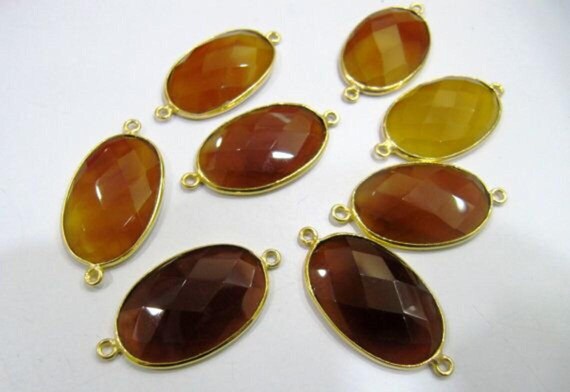 Natural Orange Onyx Oval Shape 17x30mm Briolette Faceted Genuine Chalcedony Bezel Connector Double Loop Wholesale sold per piece