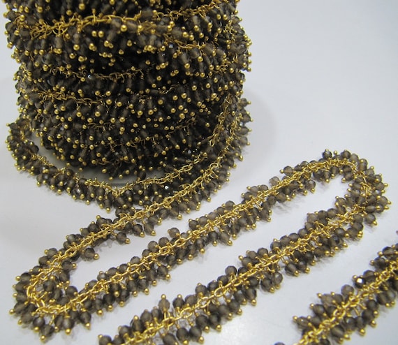 Natural Smoky Quartz Rondelle Faceted 2.5mm Beads Cluster Rosary Chain Wire Wrap Dangling Beaded chain Sold Per Foot Wholesale Price