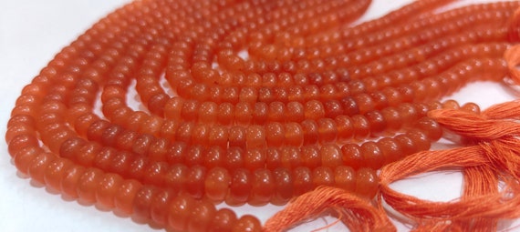 Natural Light Orange Chalcedony Rondelle Plain Smooth 6mm Gemstone Beads Sold Per Strand 8 Inches Long
