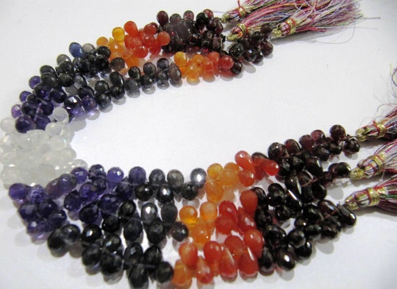 Natural Multi Gemstone Tear Drop shape Briolette Faceted 4x6 to 5x7 mm Beads Strand 8 inch long Very Good Quality beads Wholesale Prices