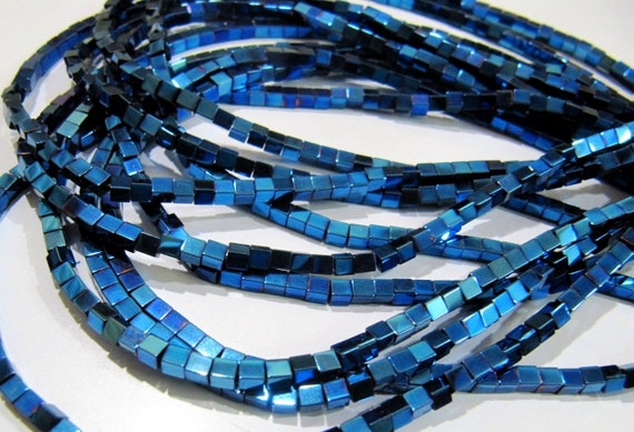 AAA Quality Royal Blue Color Hematite Cube Beads  Box Shape Hematite Beads 2mm Size Strand 15-16 inch long Wholesale Prices