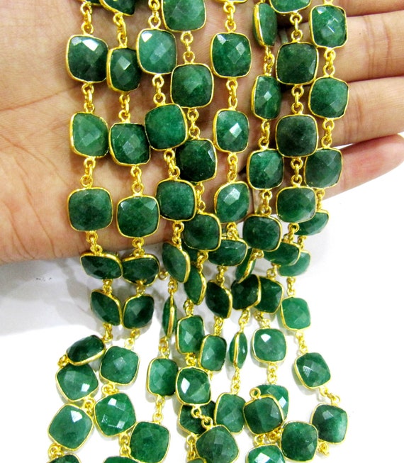 Emerald  Cushion Shape Briolette Bezel Connector Chain 10mm  Sold Per Foot Wholesale price Jewelry making Handmade chain